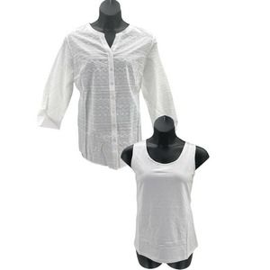 Denim & Co. Eyelet Button Front White Shirt & Tank Set XXS New A351579